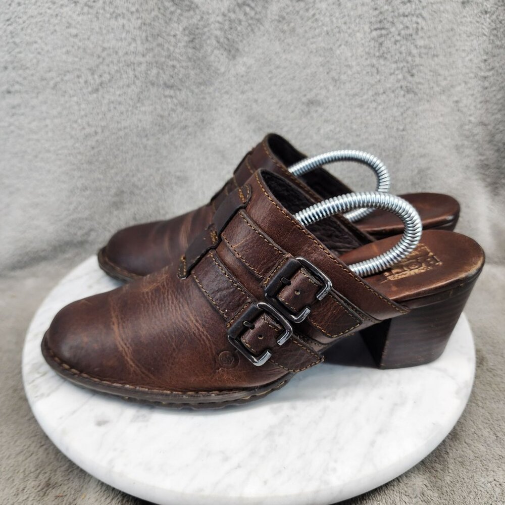 Born Shoes Womens Size 7 M/W Brown Leather Two Strap Mules Clogs *GUC*